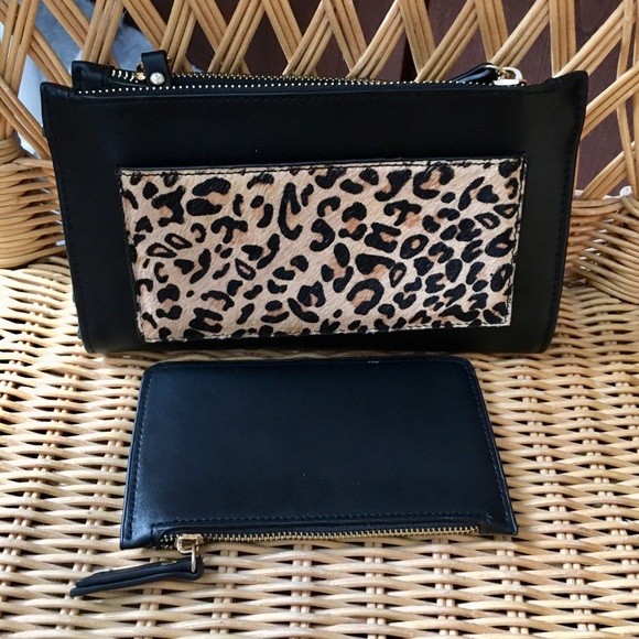 Leopard print + black faux leather wallet/wristlet - Picture 3 of 6
